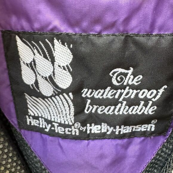 VTG Helly Hansen Men’s Packable Multi-Pocket Black Purple Rain Jacket Sz L - Picture 5 of 13